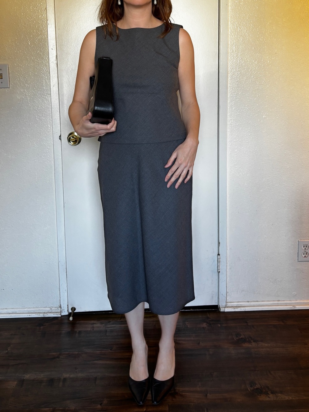 Lauren Ralph Lauren Vintage Gray Sleeveless Midi Skirt Two Piece Set